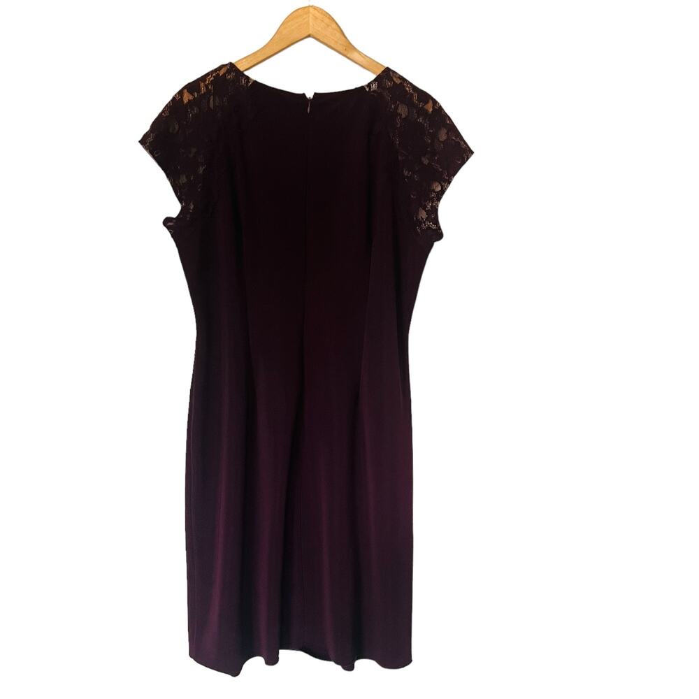 Adrianna Papell Lace Detail Cap Sleeve Sheath Dress Size 14W Burgundy - Picture 2 of 8